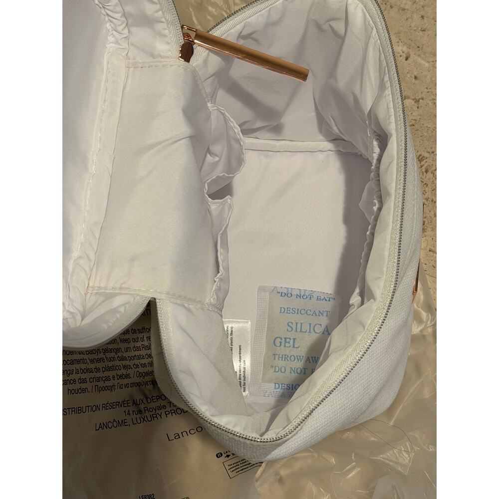 NEW Lancôme White Vanity Cosmetic Travel Case Makeup Pouch Rose Gold Zip - Picture 5 of 6